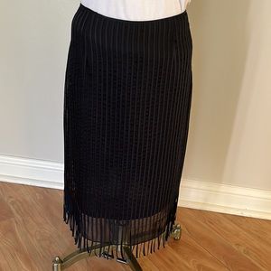 EUC Saja black silk after 5 cocktail fringe pencil skirt size 10
